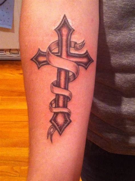 Cross With Ribbon Tattoo Designs