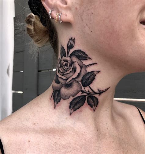 Rose Tattoo On Neck
